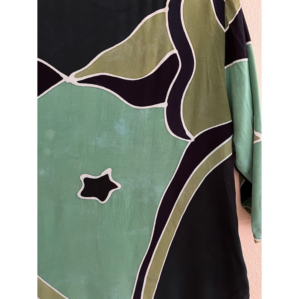 Tropical Batik Hawaii Kimono Cardigan Green Medium (8) - Picture 5 of 7
